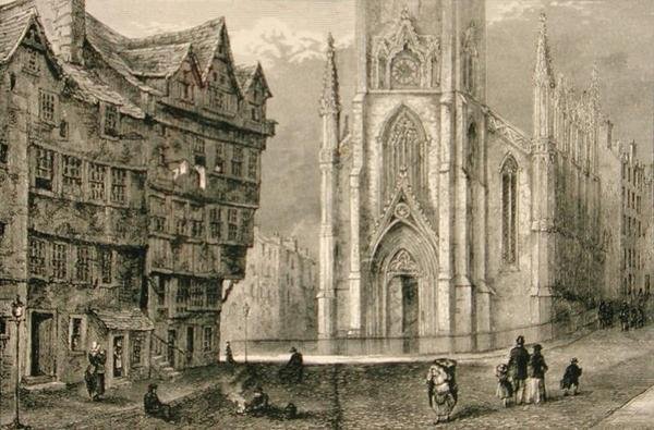Head of West Bow, with the Assembly Hall in the mid 1800s, from 