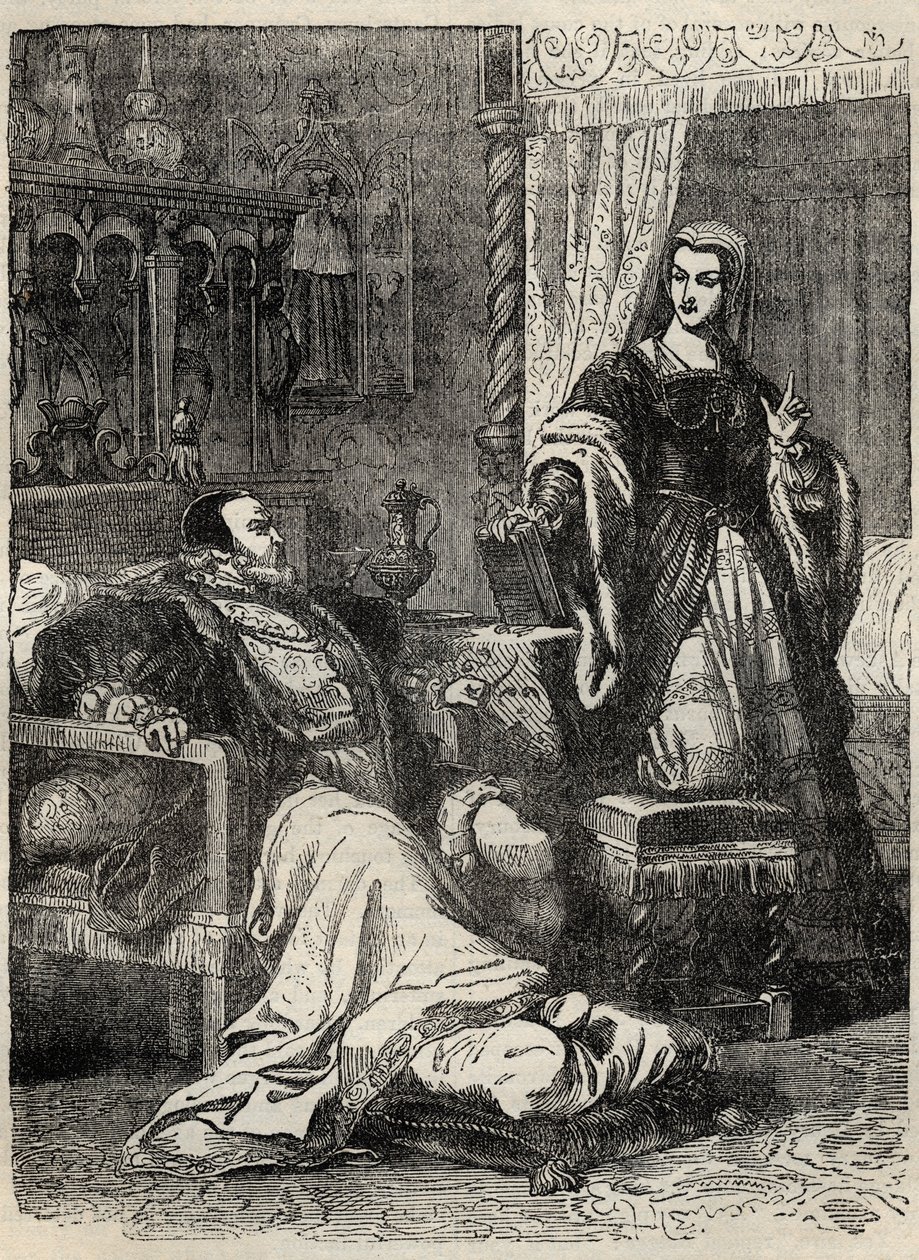 Henry VIII and Queen Catherine Parr (1512-1548) - engraving from 