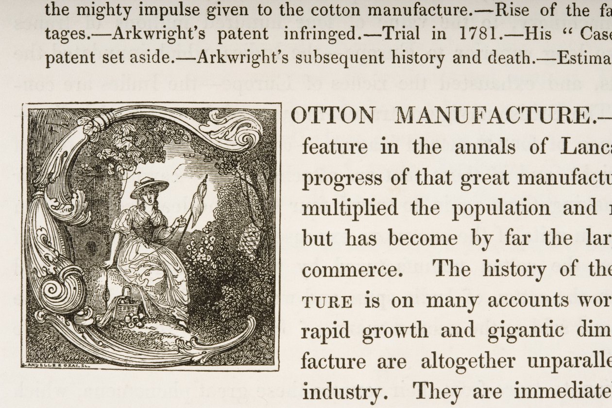 Historiated Initial C, from a book on British Cotton Manufacturing by English School