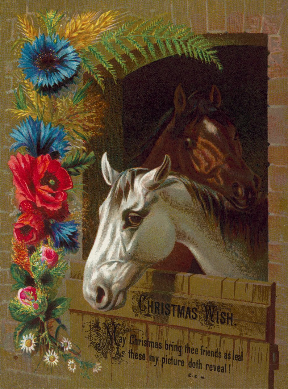Horses in a stable by English School