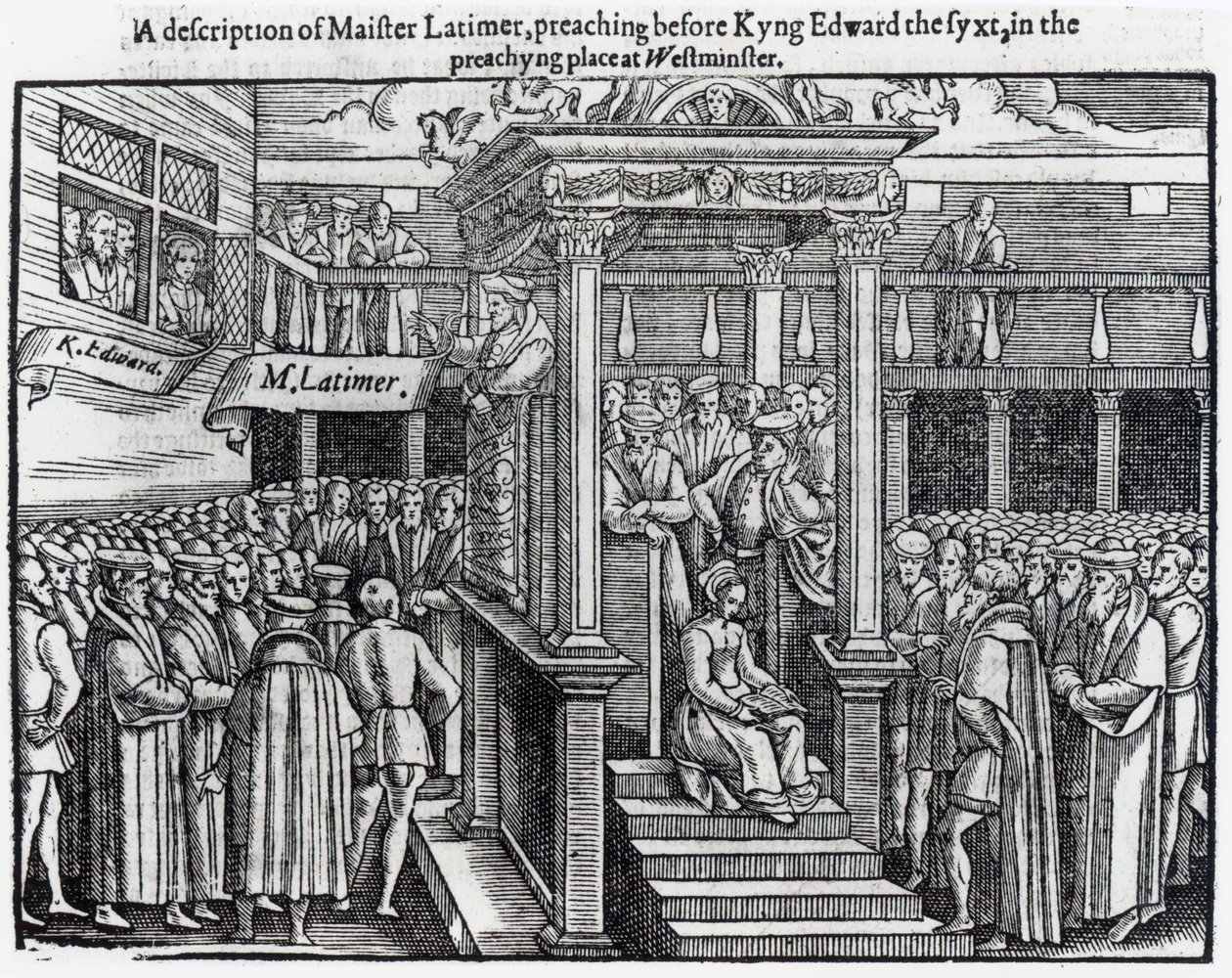Hugh Latimer (c.1485-1555) Preaching before King Edward VI (1537-53) at Westminster in 1547, from 