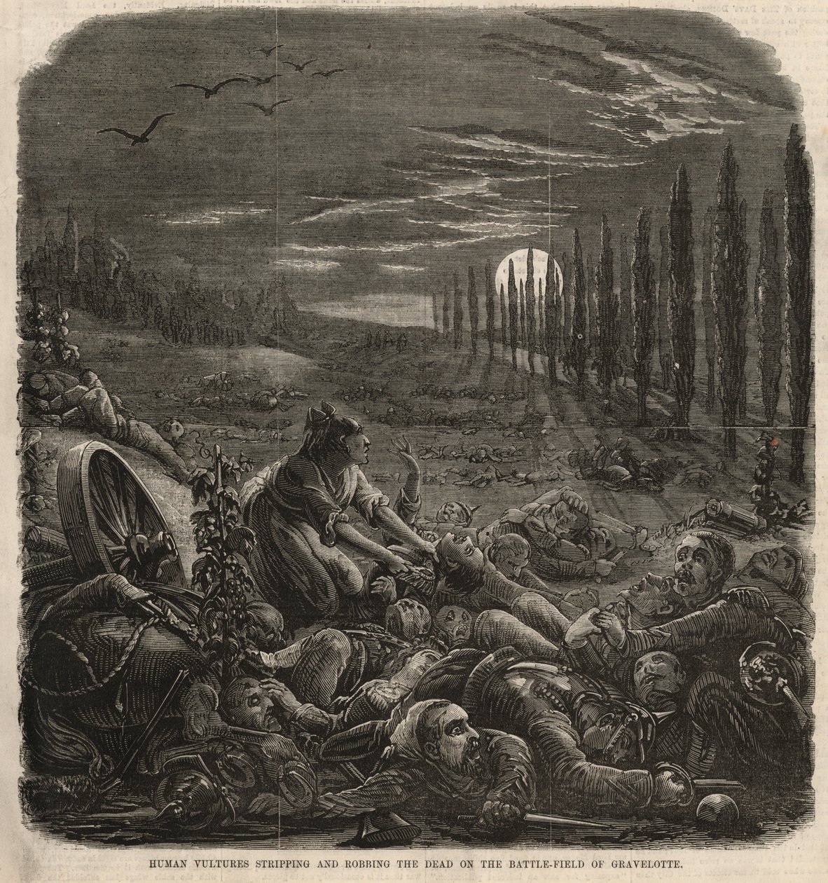 Human Vultures Stripping and Robbing the Dead on the Battlefield of Gravelotte by English School