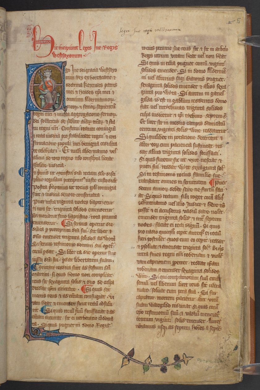 Image of King Ine from Statutes of England, Cotton Manuscript Claudius D II by English School