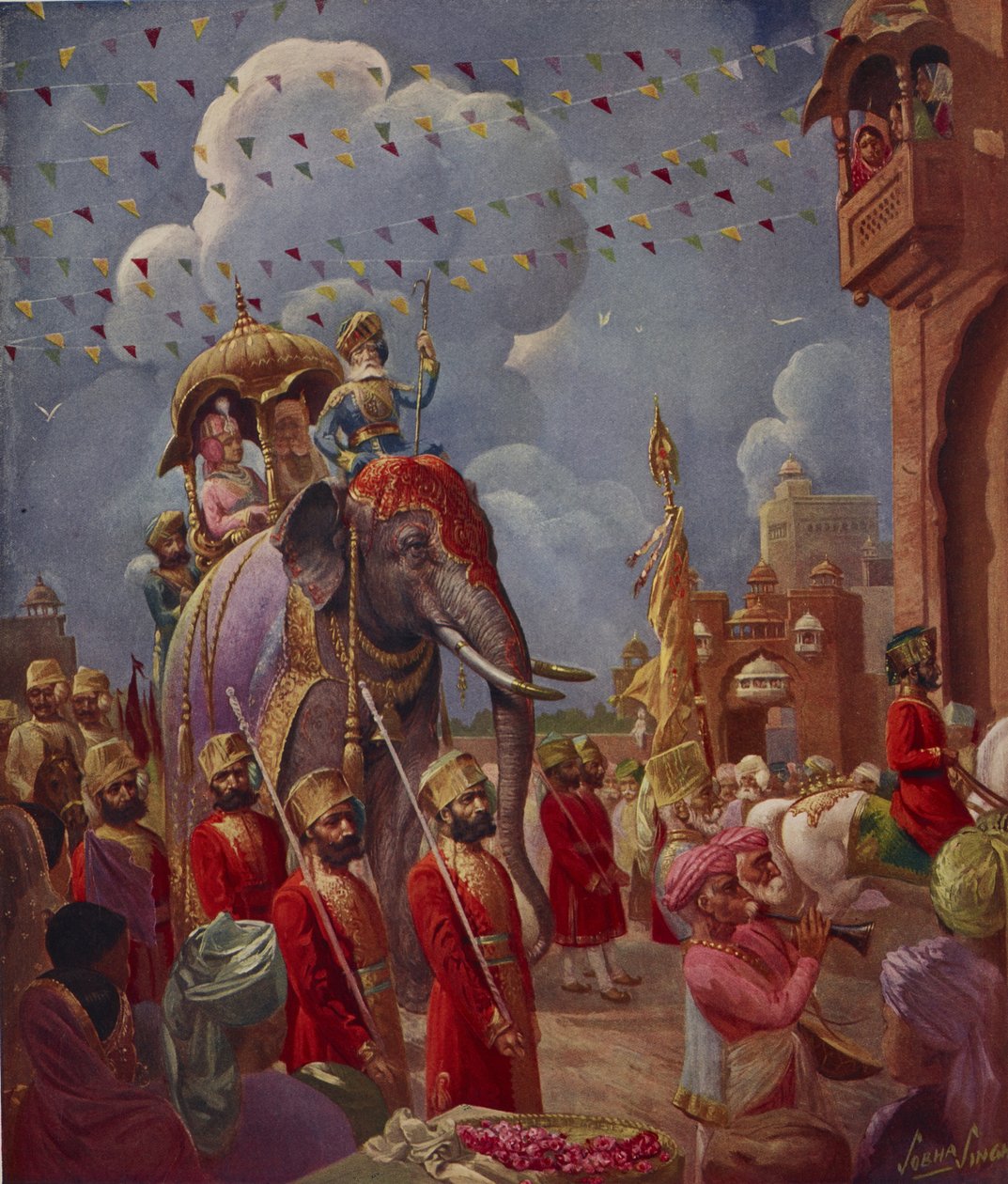 Indian Procession with Elephant by English School
