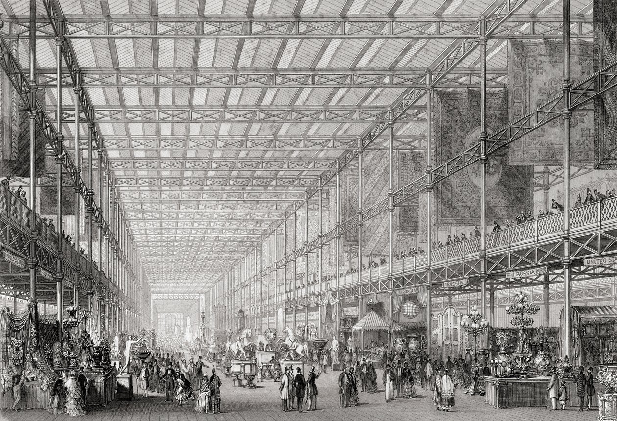 Interior of The Great Industrial Exhibition of 1851 in Hyde Park from Cyclopaedia of Useful Arts & Manufactures, edited by Charles Tomlinson, c.1880s by English School
