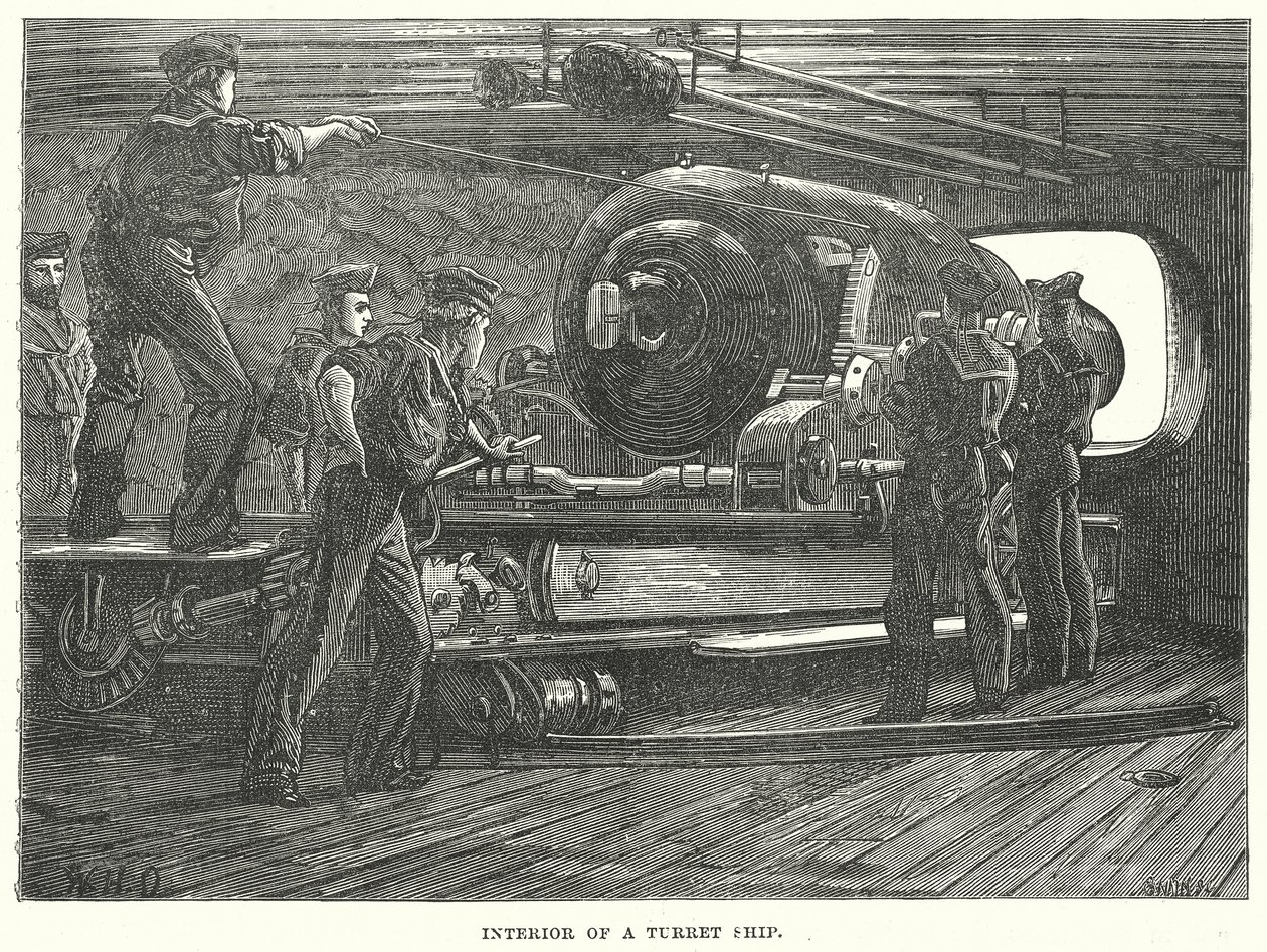Interior of a Turret Ship by English School