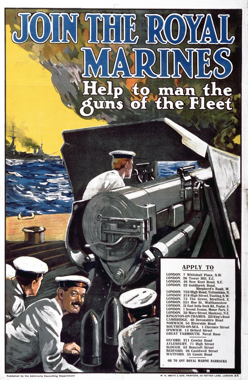 Join the Royal Marines - Help to Man the Guns of the Fleet, World War I Recruitment Poster by English School