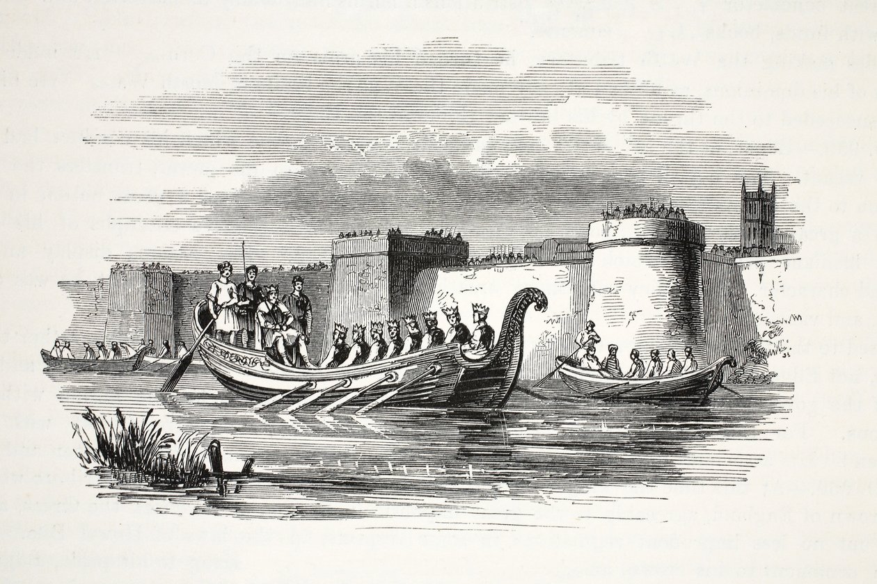 King Edgar Rowed by Eight Kings on the River Dee by English School