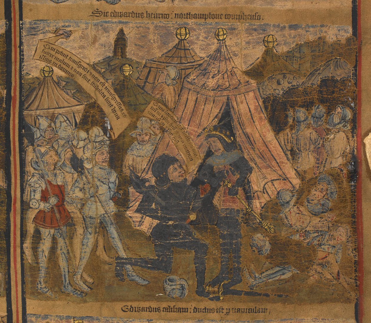 King Henry VI taken captive after the battle of Northampton in 1460 by Edward of York and the Earls of Warwick and Salisbury, illustration from 
