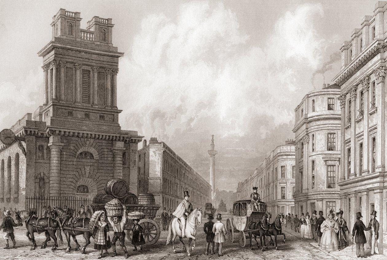 King William Street and St Mary Woolnoth, London, England by English School