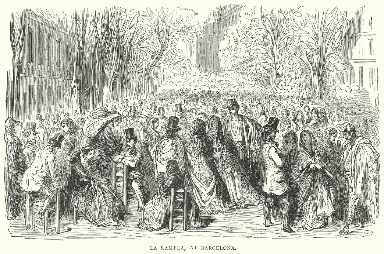 La Rambla, at Barcelona (engraving) by English School