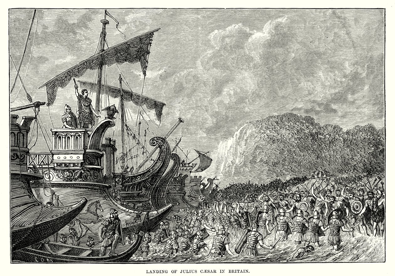 Landing of Julius Caesar in Britain by English School