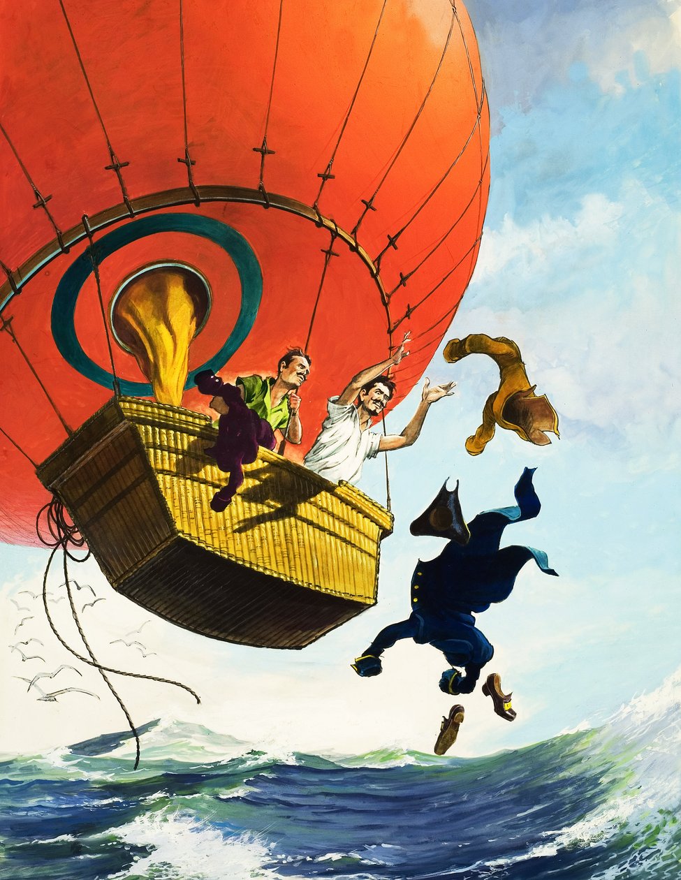 Lightening the load by throwing clothes out of a hot-air balloon by English School