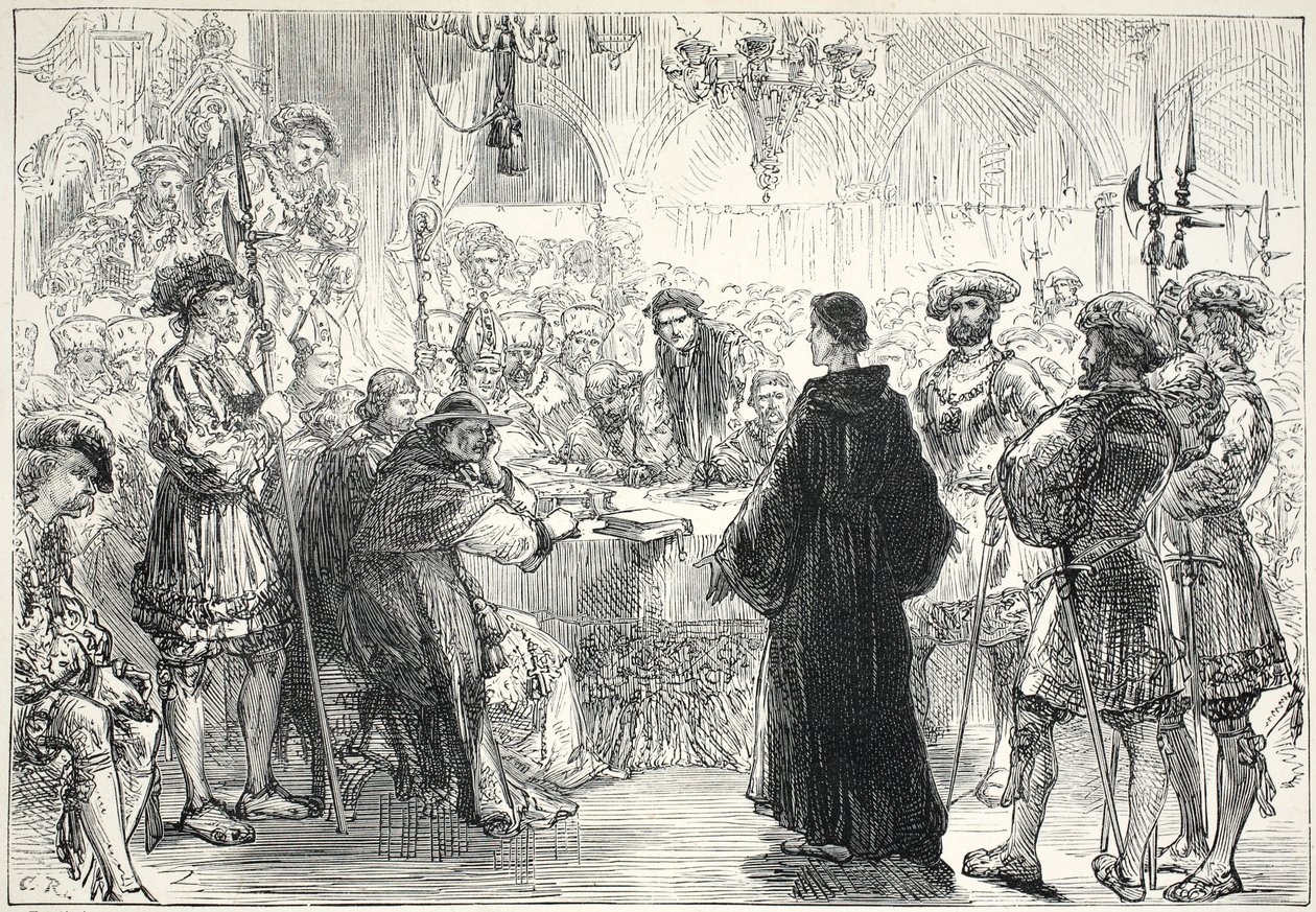 Luther before the Diet at Worms, illustration from The History of Protestantism by James Aitken Wylie, 1878 by English School