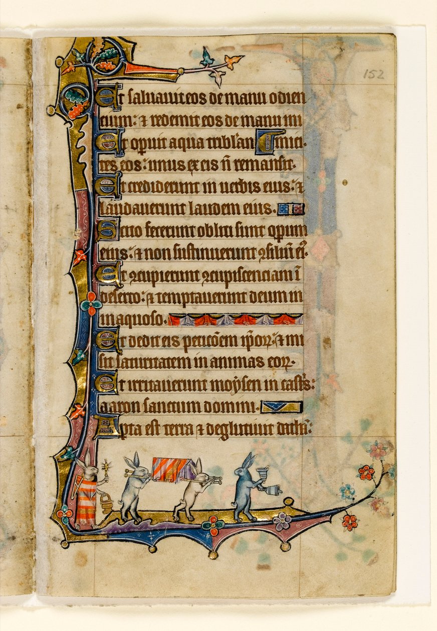 A Rabbit Funeral Procession, Marginal Decoration from the Macclesfield Psalter, Use of Sarum, East Anglia (c.1330) by English School