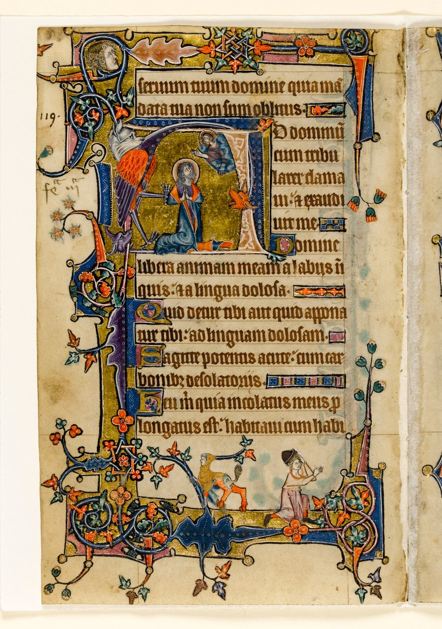 David Praying, Historiated Initial from the Macclesfield Psalter, Use of Sarum, East Anglia (c.1330) by English School