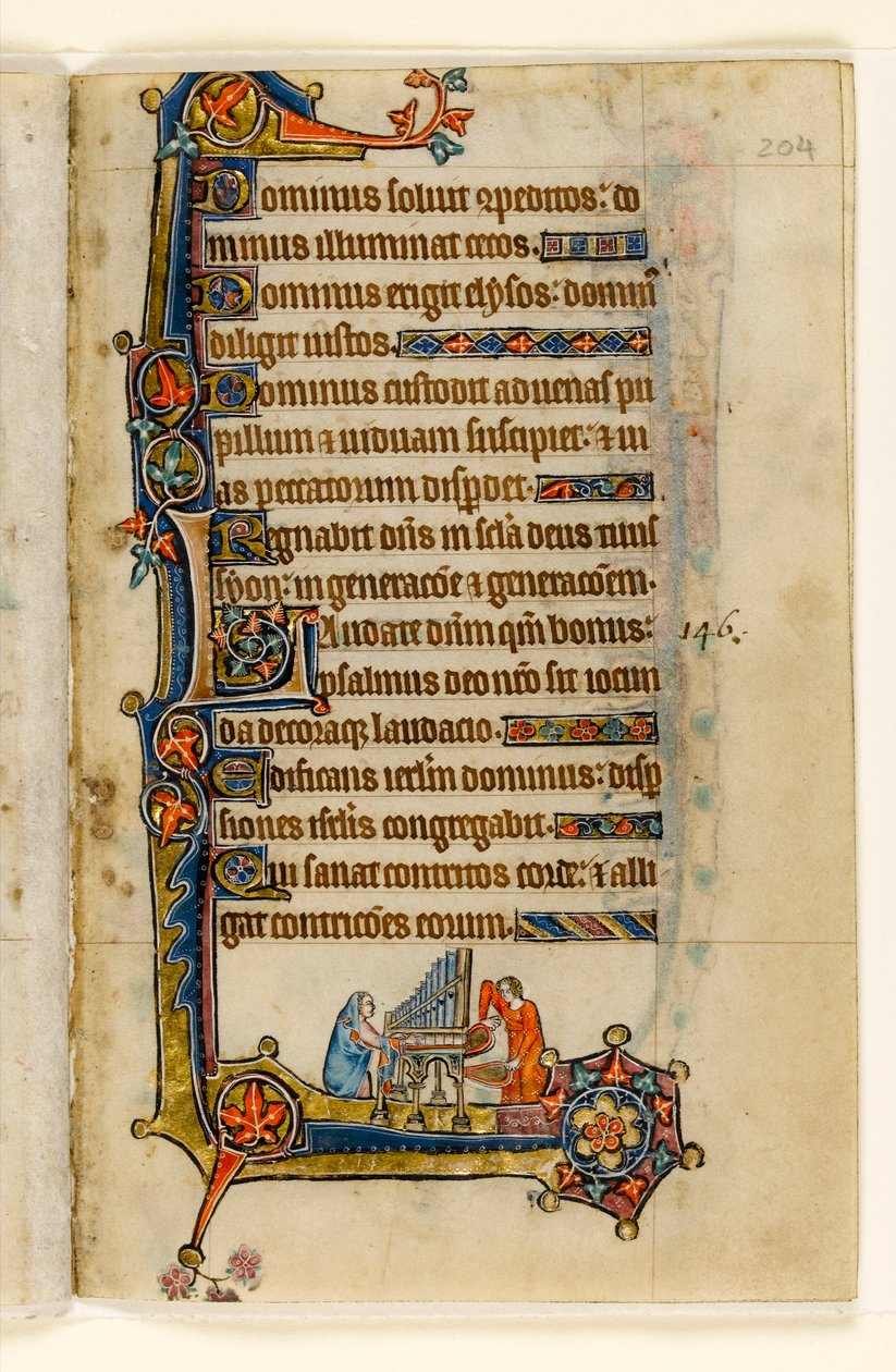 Playing an Organ, Marginal Decoration from the Macclesfield Psalter, Use of Sarum, East Anglia (c.1330) by English School