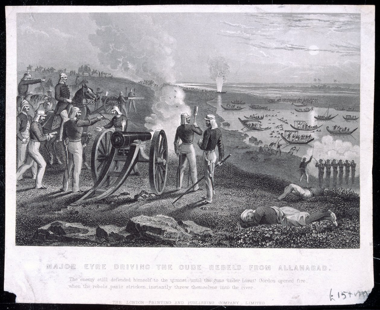 Major Eyre driving the Oude Rebels from Allahabad, published by The London Printing and Publishing Company Limited, 1857 by English School
