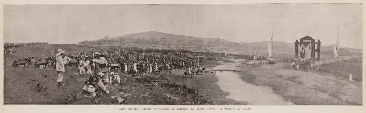 Major General Oshima Returning in Triumph to Seoul after His Victory at Gazan by English School