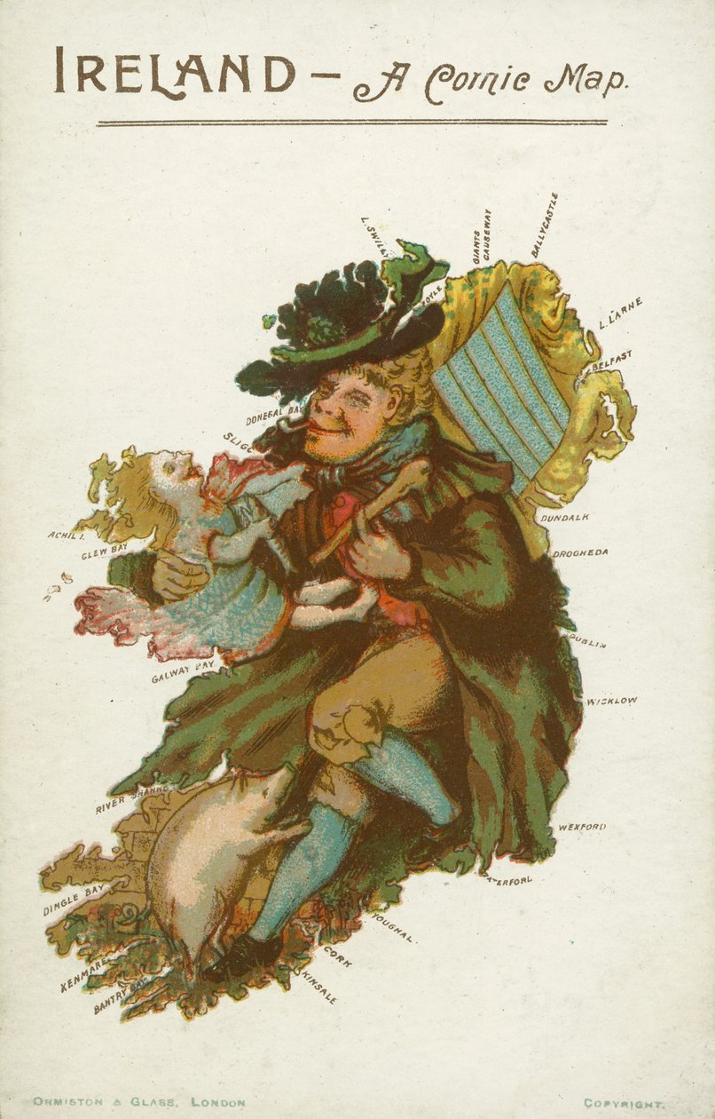 Man, Child and a Pig in the Shape of a Map of Ireland by English School