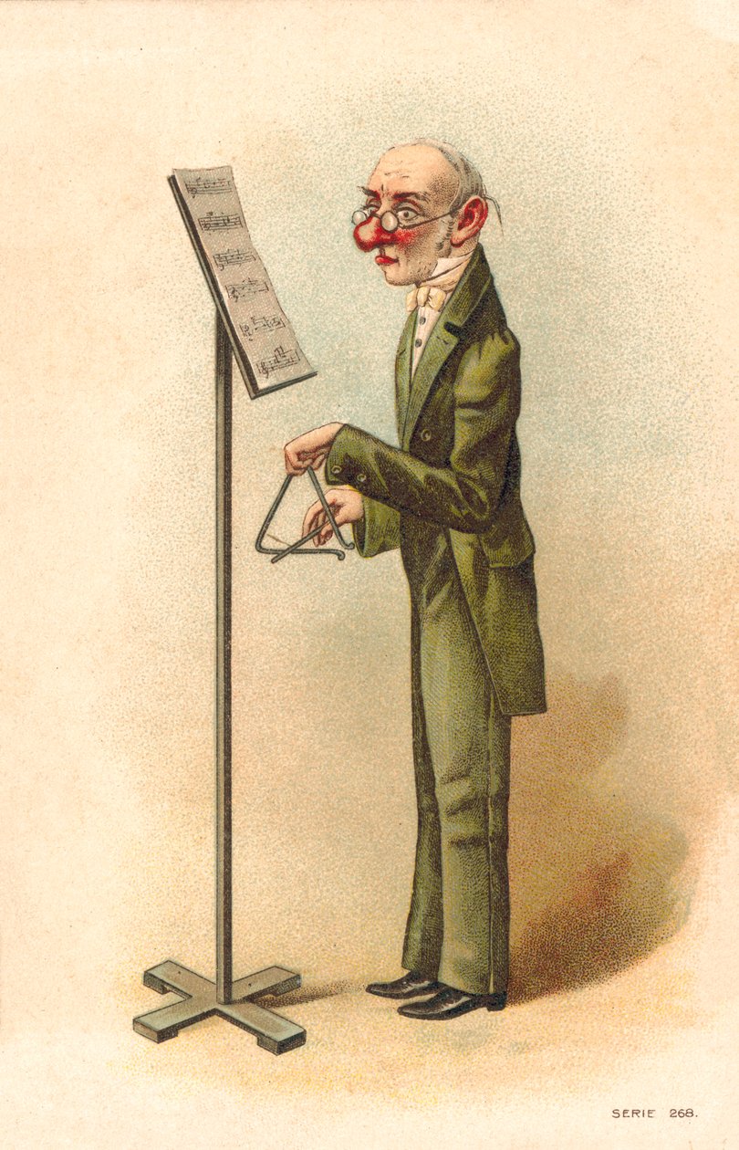 Man Reading Music Sheets to Play the Triangle by English School