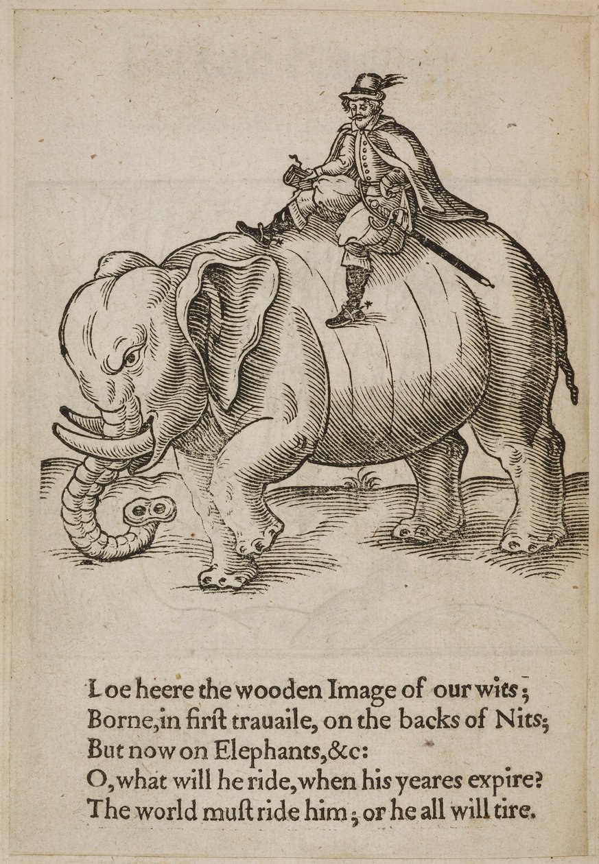 Man riding an elephant, illustration from 