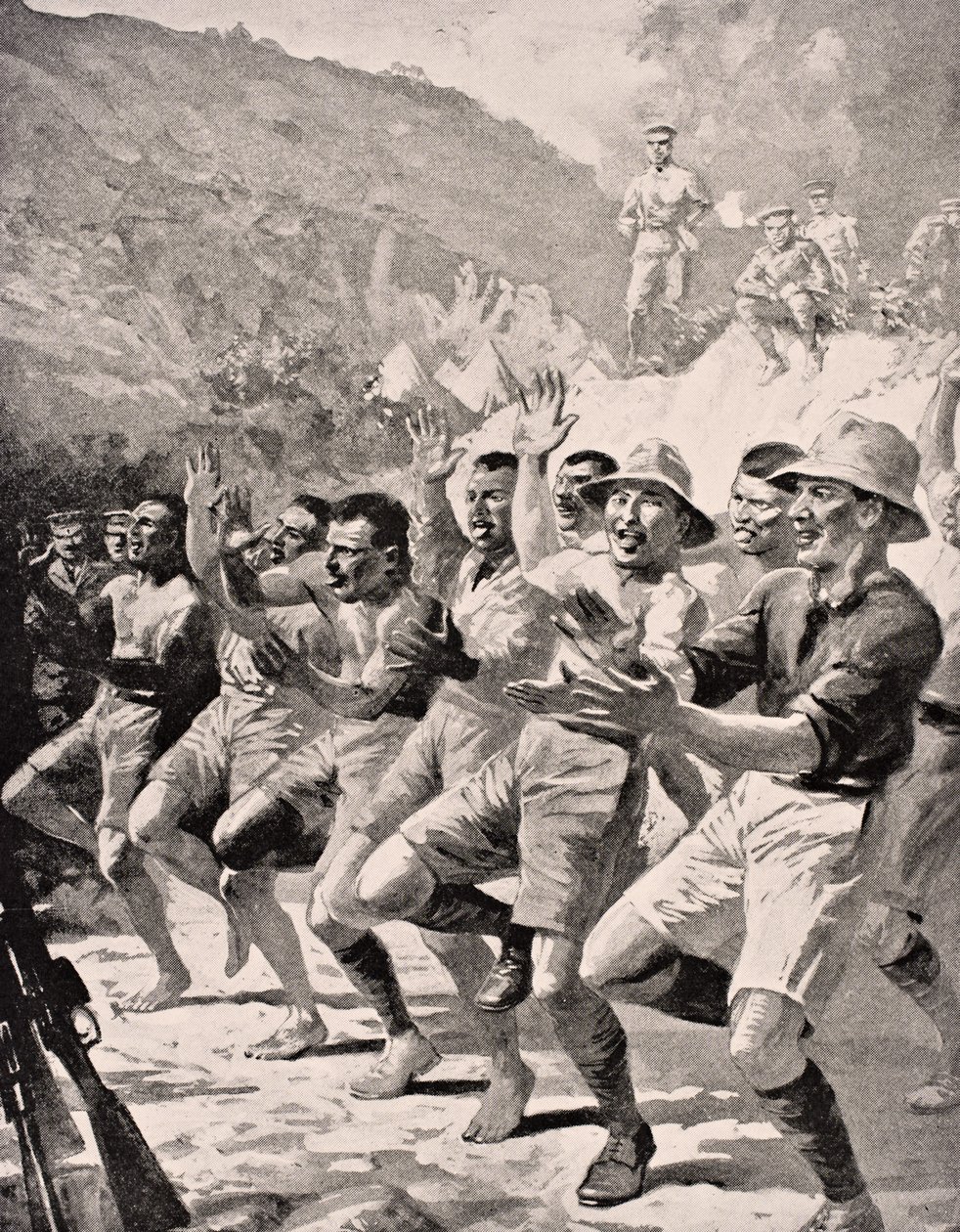 Maori soldiers perform a Haka at Gaba Tepe on the Gallipoli Peninsula Turkey 1915, from 