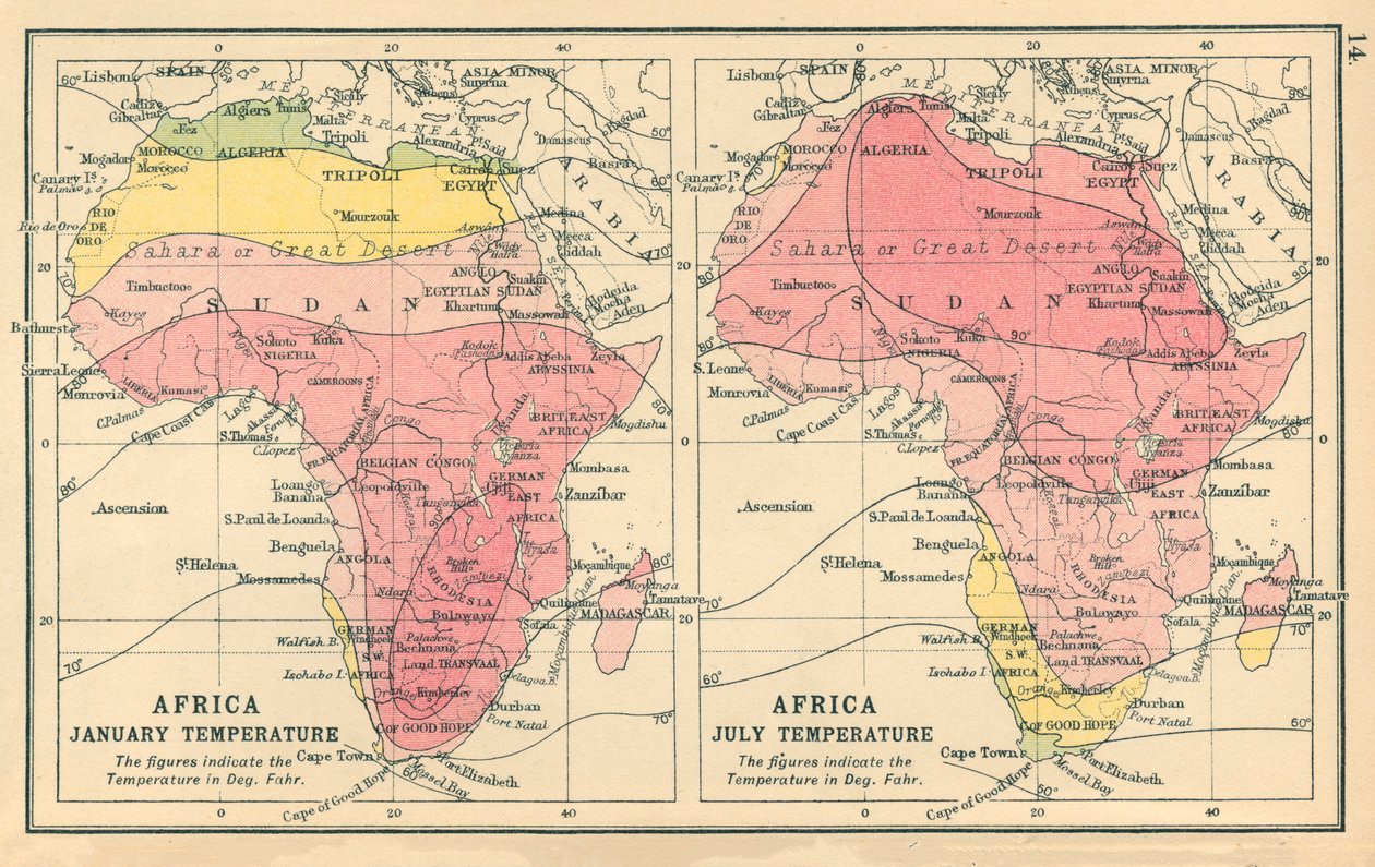 Map: Africa, January Temperature, July Temperature by English School