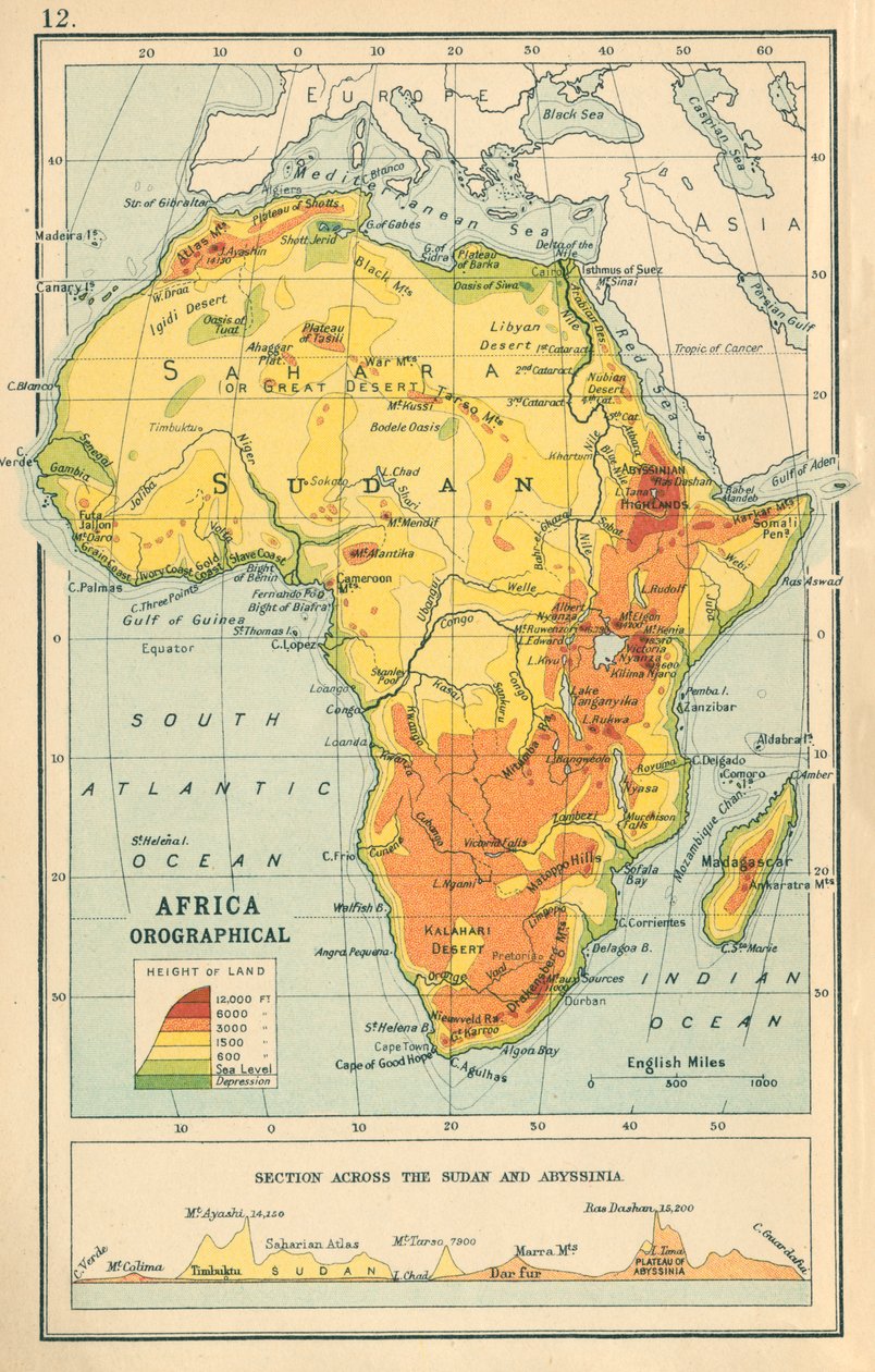 Map: Africa Orographical by English School