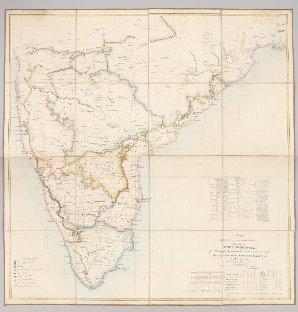 Map Exhibiting the Present Partition of the Country Dependent on Fort St. George into Military Divisions with Several Stations of Troops by English School