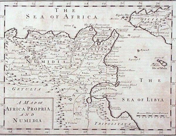 Map of Africa Propria and Numidia (Modern Tunisia and Algeria) late 18th century by English School
