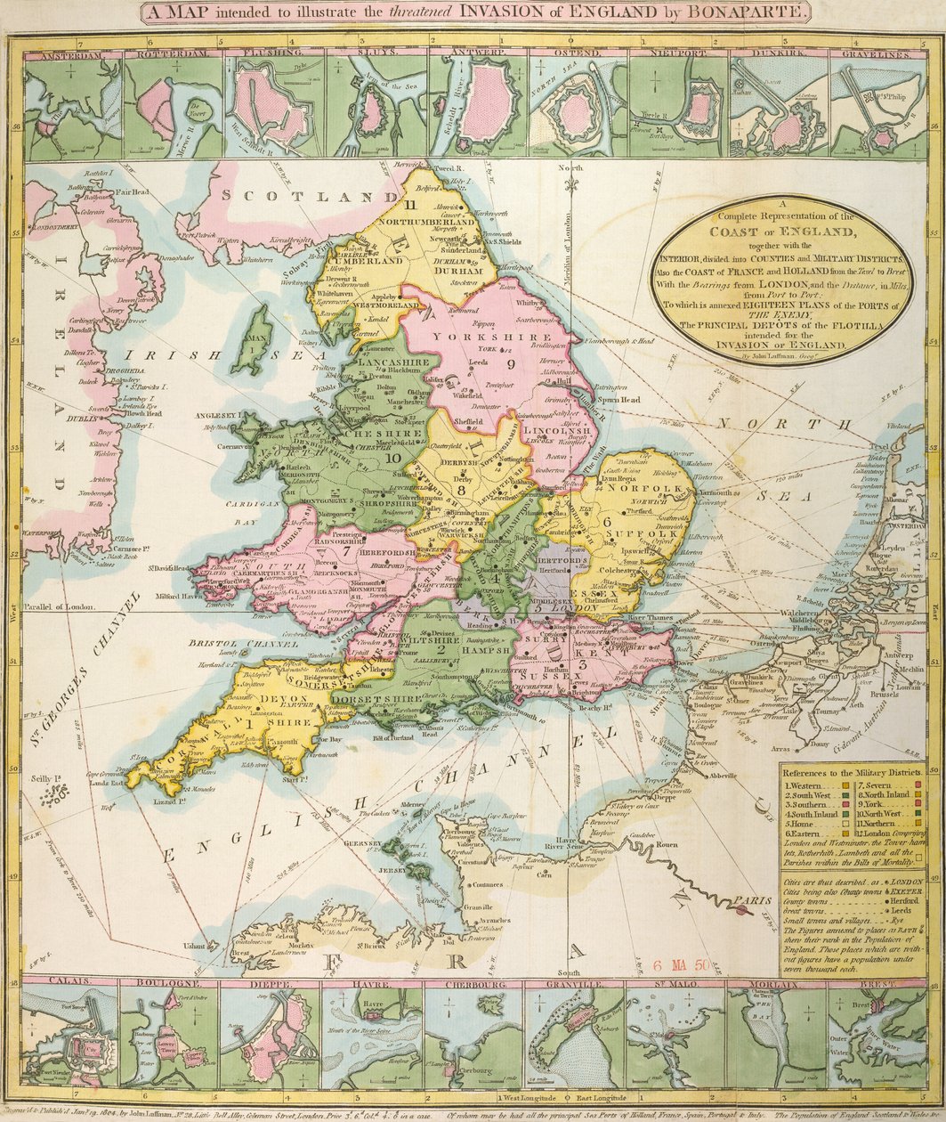 Map of Britain, illustrating the threatened invasion by Napoleon Bonaparte (1769-1821) 1803 by English School