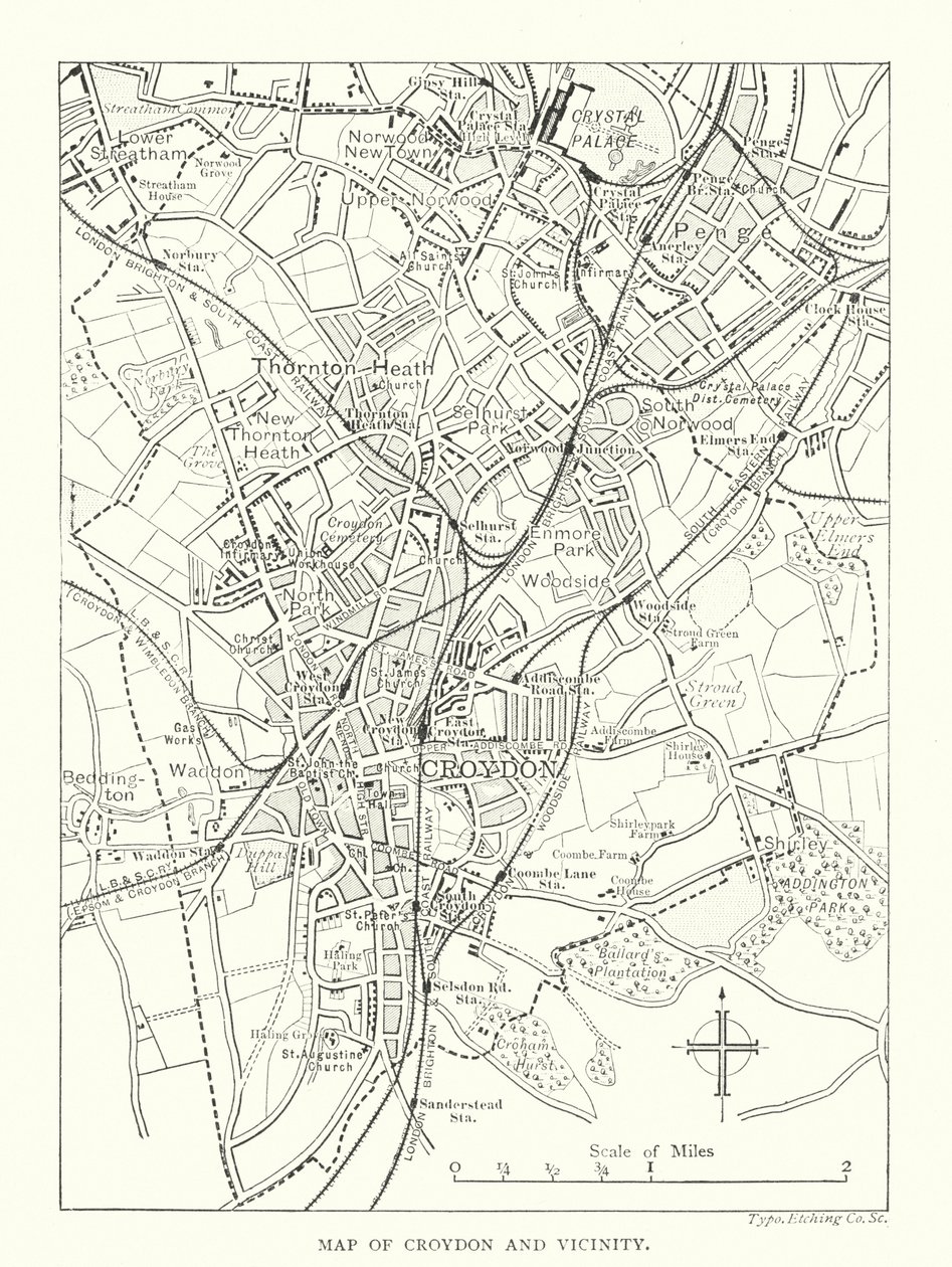 Map of Croydon and Vicinity by English School