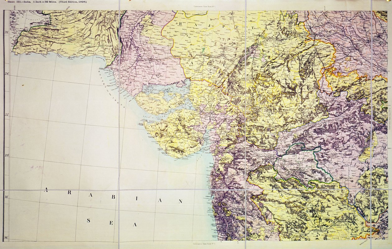 Map of Cutch and Bombay Presidency, India, 1898 by English School
