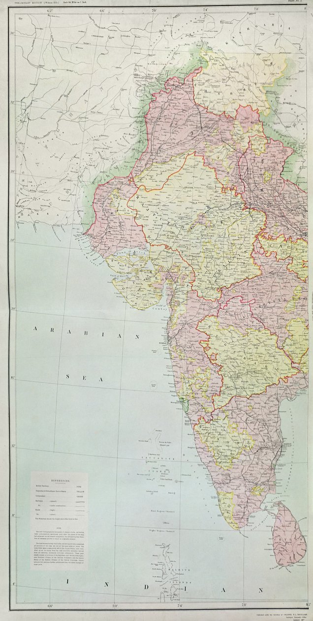 Map of India, published under the direction of Colonel H.R. Thuillier, R.E., Surveyor General of India, 1877 by English School