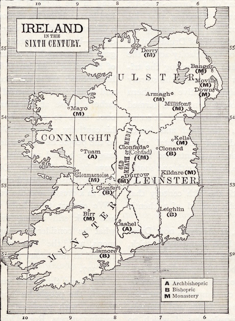 Map of Ireland in the Sixth Century, from the book 