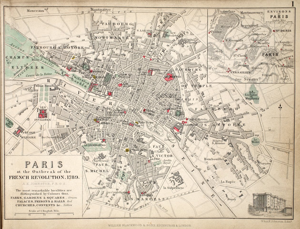 Map of Paris at the Outbreak of the French Revolution, 1789 by English School