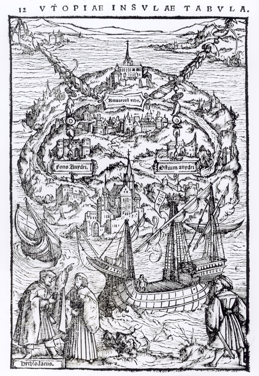 Map of the Island of Utopia, Book frontispiece by English School