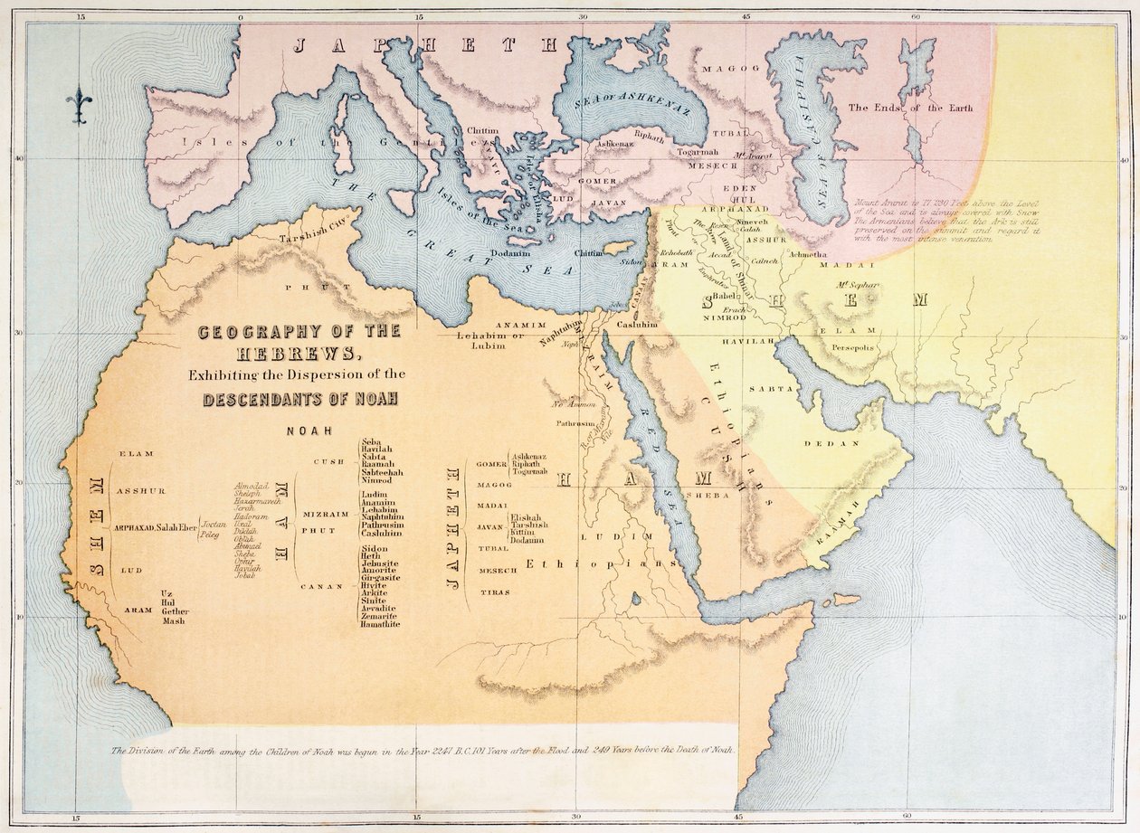 Map Showing the Geography of the Hebrews and Exhibiting the Dispersion of the Descendants of Noah by English School
