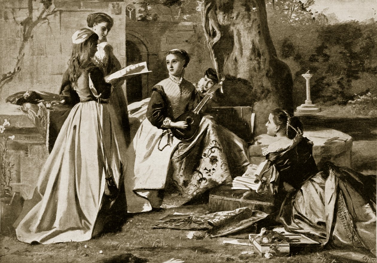 Mary Queen of Scots in a convent garden, illustration from Hutchinson