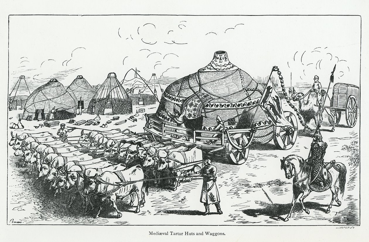 Medieval Tartar Huts and Wagons by English School