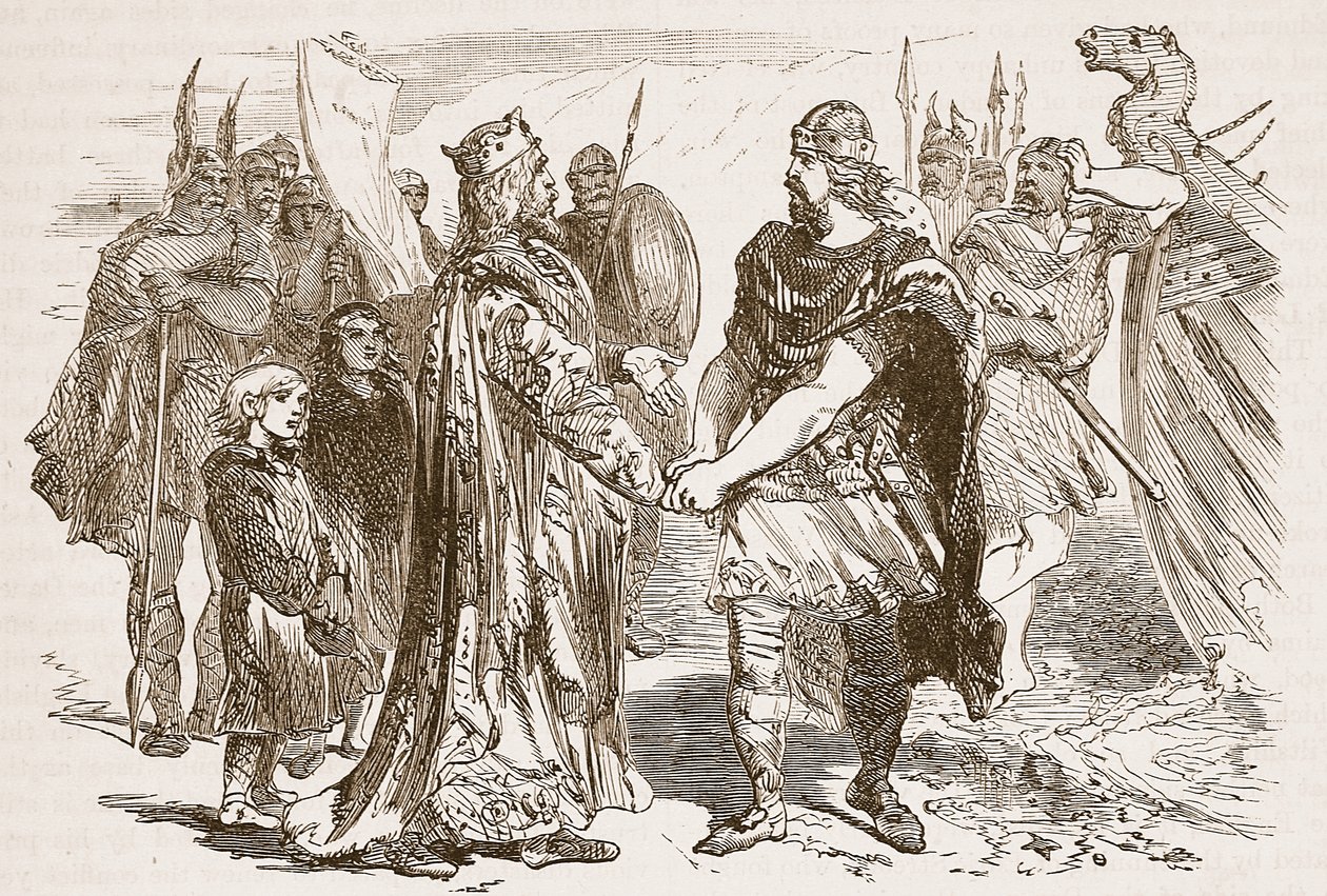 Meeting of Edmund Ironside and Canute on the Isle of Alney in the Severn in 1016 (Illustration from Cassell