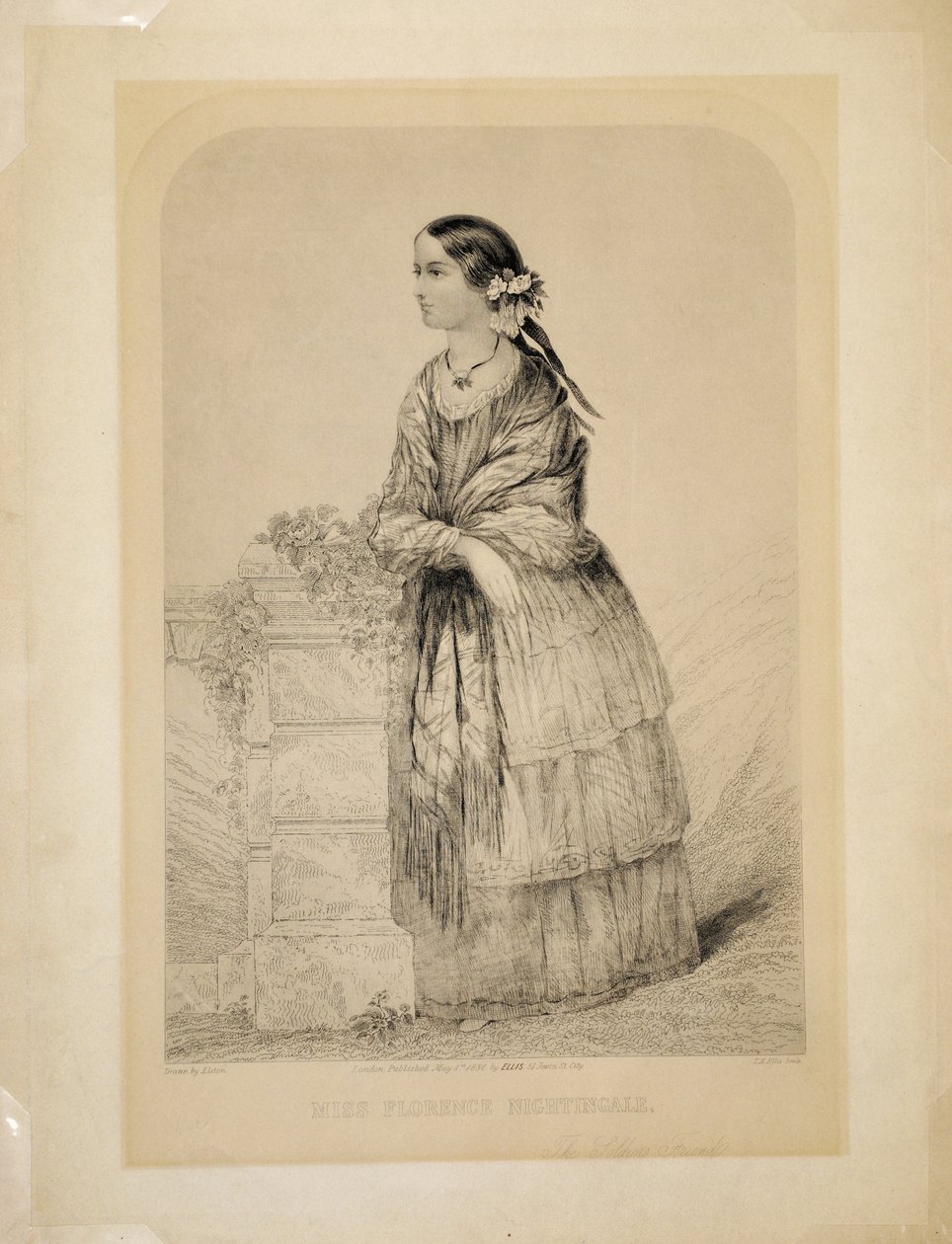 Miss Florence Nightingale: The Soldiers Friend by Elston, engraved by T.H. Ellis, pub. by Ellis, 51 Jewin Street, City of London, 1st May 1856 by English School