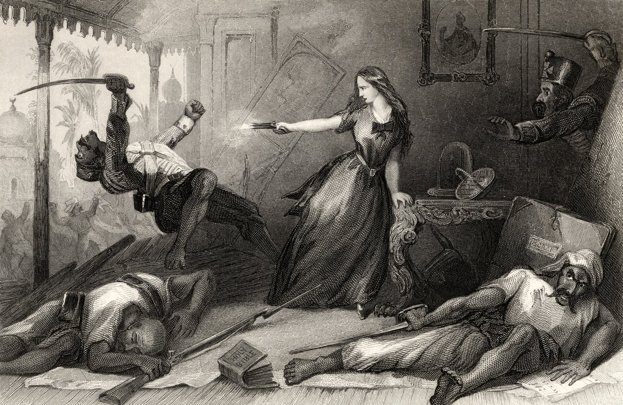 Miss Wheeler defending herself against Sepoys at Cawnpore in 1857, from 