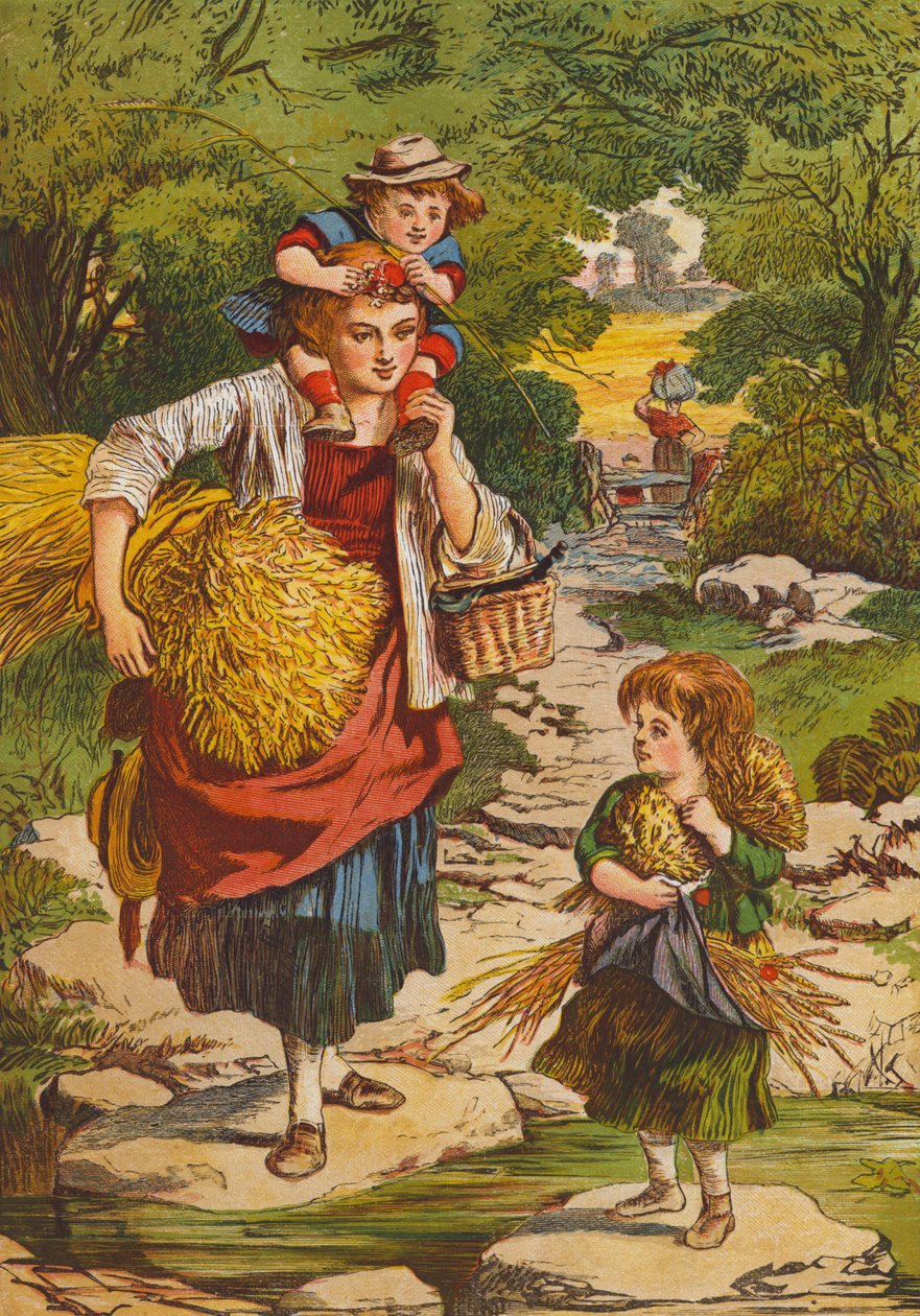 Mother and Children Returning Home from the Harvest by English School