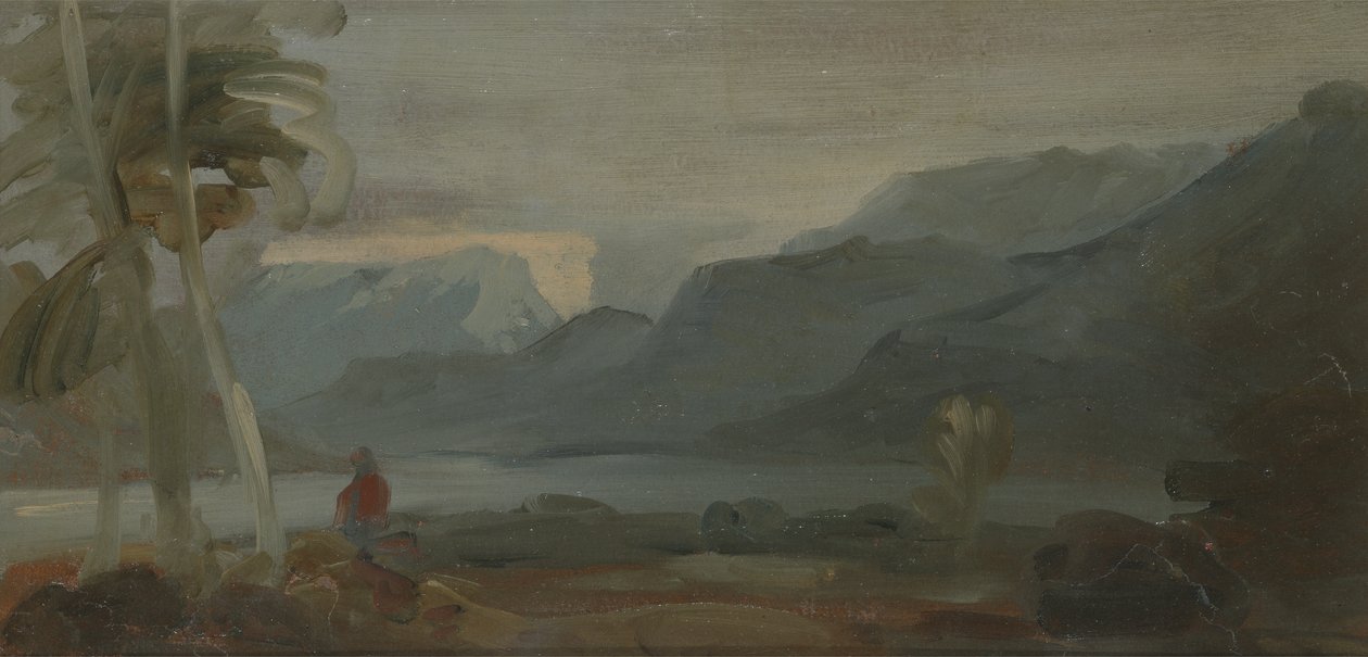 Mountainous Landscape with Figures and Cattle by English School