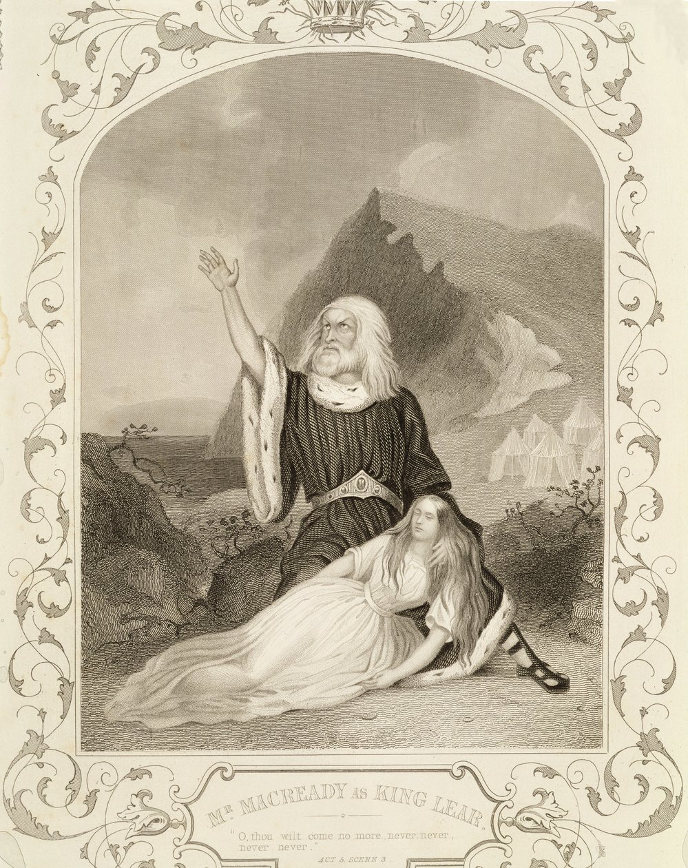 Mr. Macready as King Lear, Act V Scene 3, in the Play by William Shakespeare by English School