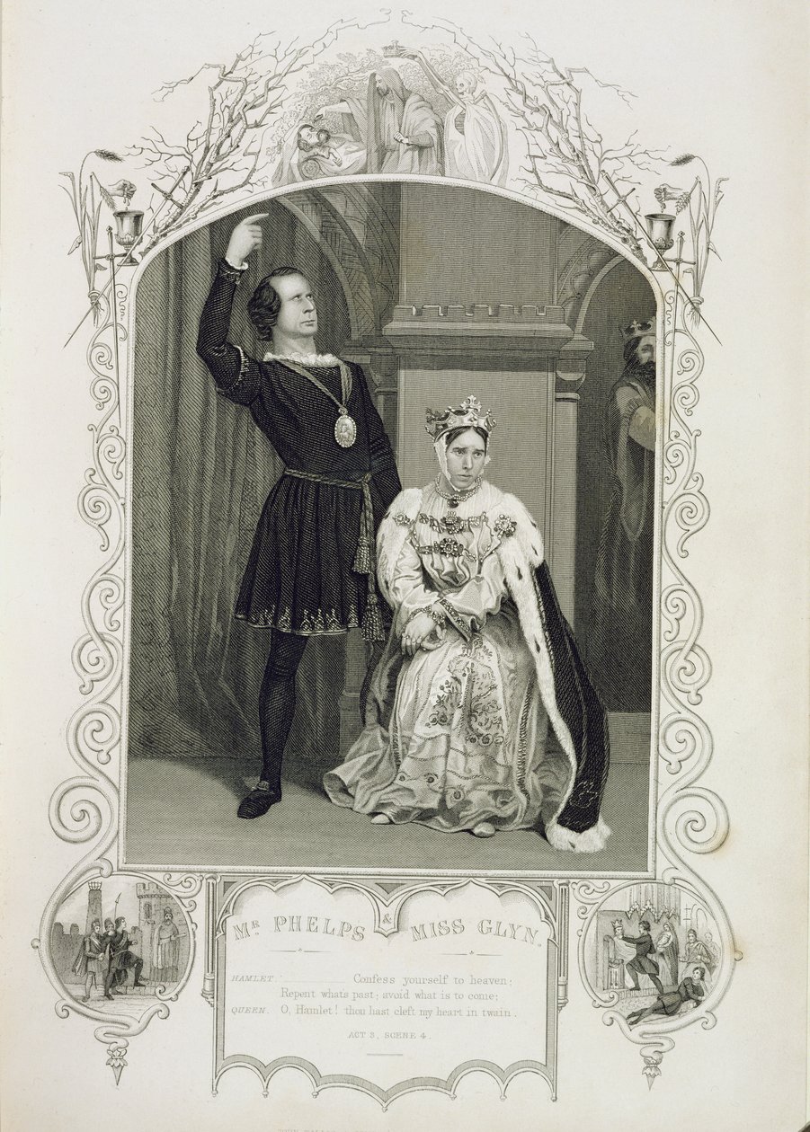 Mr. Phelps as Hamlet and Miss Glyn as Queen Gertrude, Act III Scene 4, in Hamlet by William Shakespeare by English School