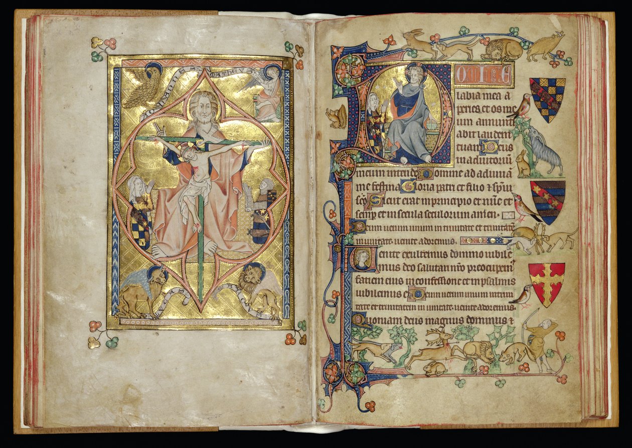 The Trinity and the Throne of Mercy in an historiated initial D, from the Packham-Clifford Hours, Use of Sarum, c.1314-31 by English School
