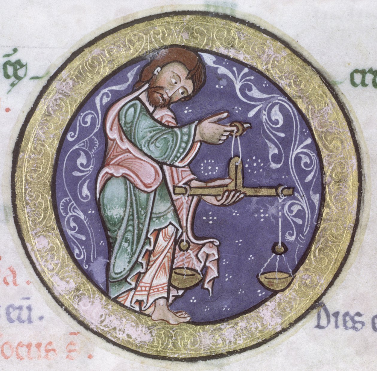 Libra, from the Hunterian Psalter, c.1170 (detail) by English School